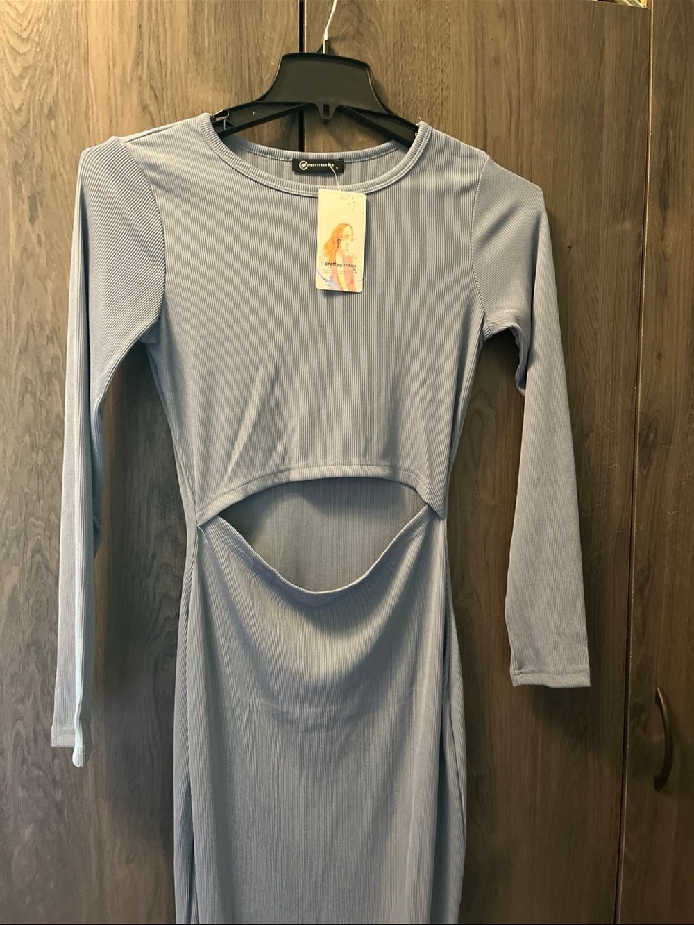 Light Blue Cutout Long Sleeve Maxi Dress